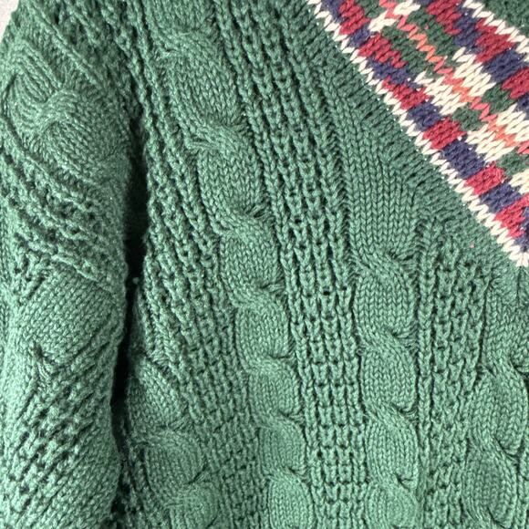 Vintage Weathervane Ramie Cotton Green Cable Knit V Neck Sweater Women's Medium - Picture 5 of 5